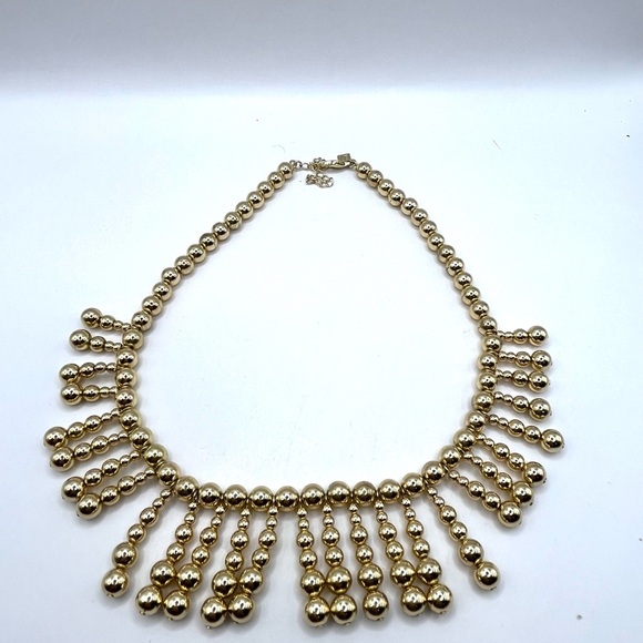Banana Republic Gold Tone Geometric Bib Necklace Beaded Balls - Picture 5 of 10